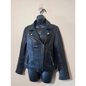 Michael Kors Ladies Leather Jacket black Asymmetrical Zip Moto size  S